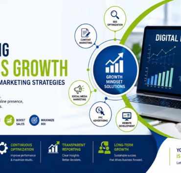 Digital marketing growth strategy banner featuring TrueBlue Digital services including SEO, content marketing, PPC advertising, social media marketing, website development, and business growth solutions